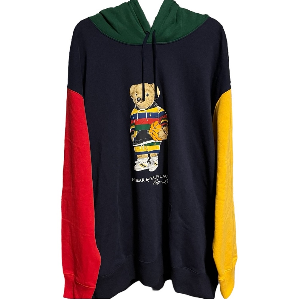 Polo Bear by Ralph Lauren Color-Blocked Fleece Hoodie Multicolor Basketball NWT